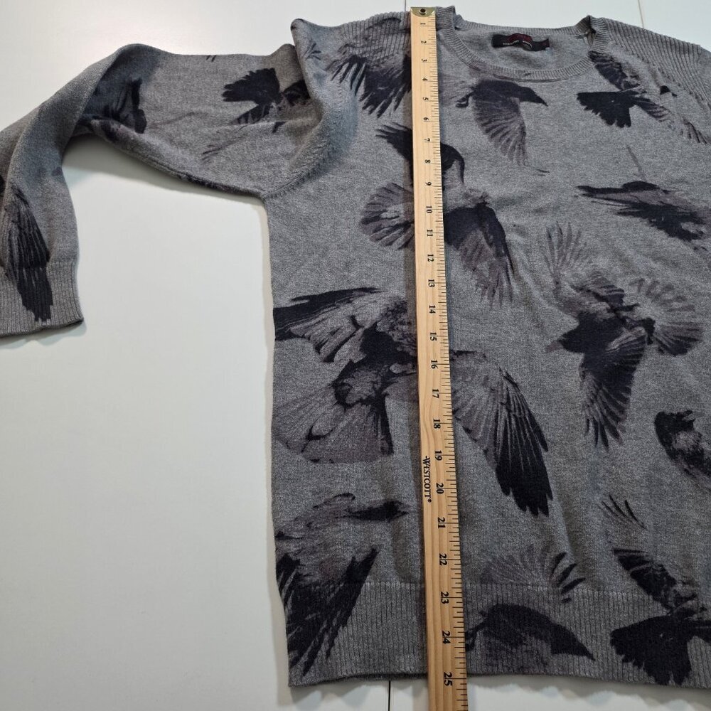 Ed Hardy Bird AOP Sweater Mens S Gray Beige LS Office Cottage Y2K Grunge Cotton - Picture 8 of 15